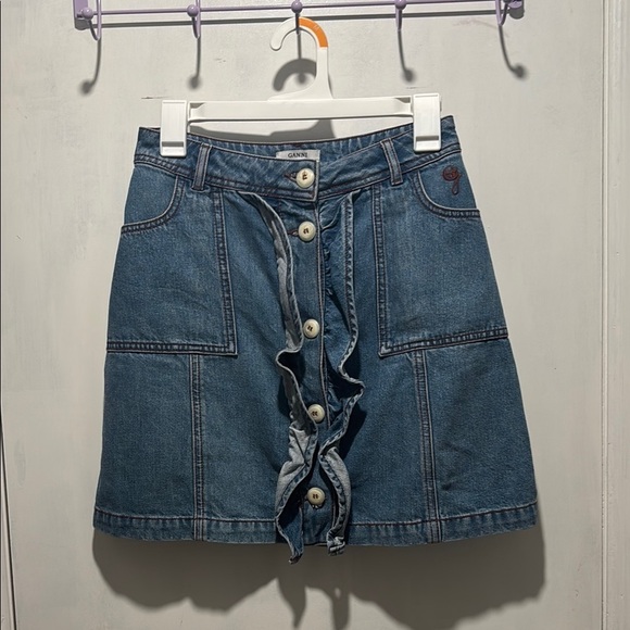 Ganni Dresses & Skirts - GANNI Benedict mini ruffle denim skirt